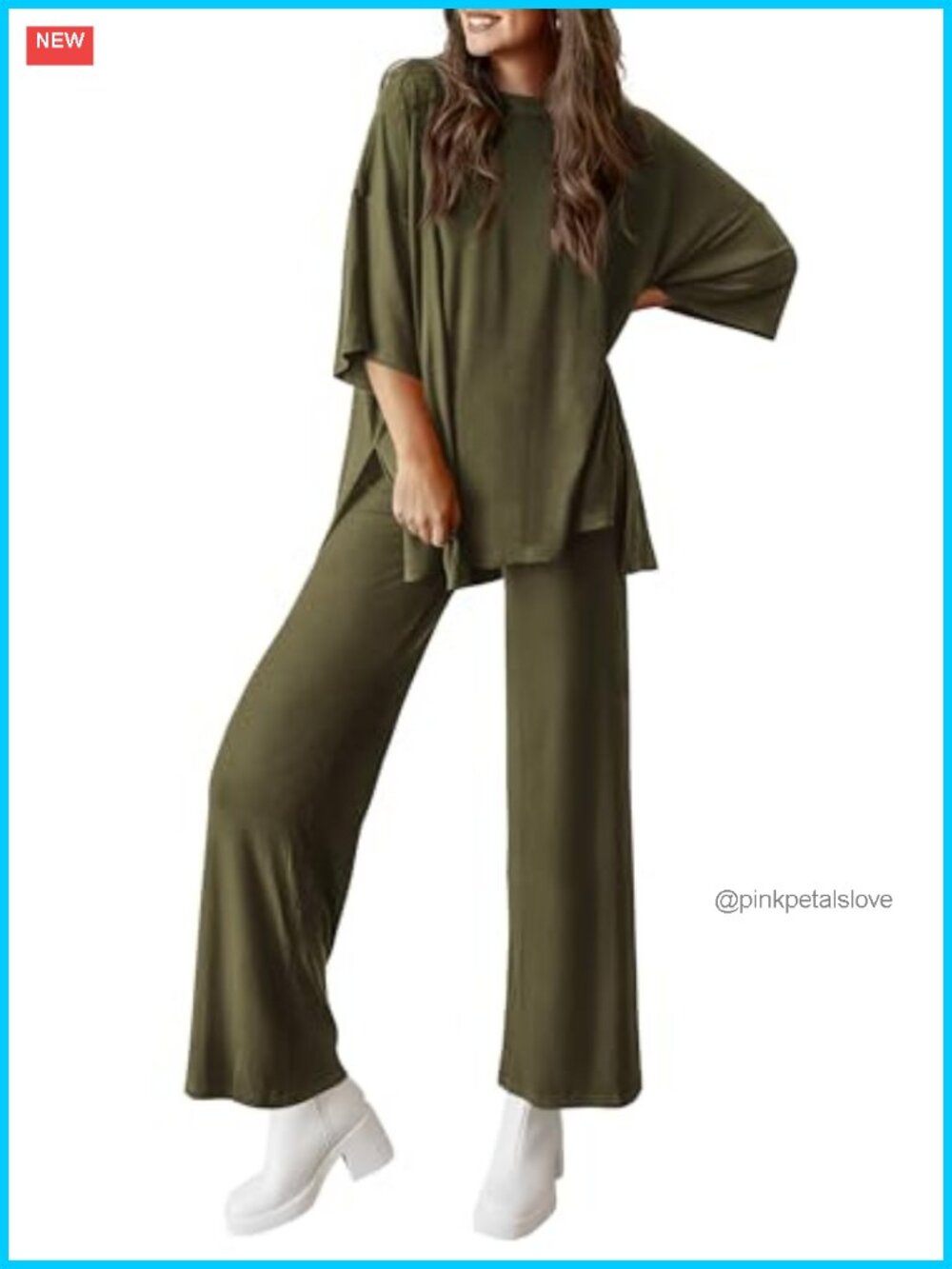 Womens 2 Piece Lounge Set Short Sleeve Top Wide Leg Pants Set